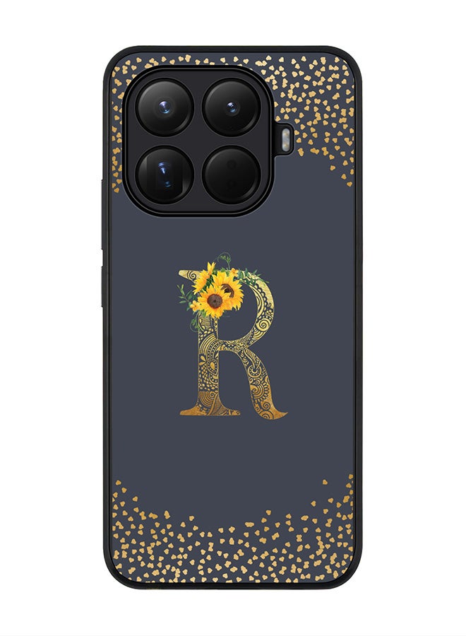 For Xiaomi 15T Pro Case,Slim fit Camera Protection, Shockproof Thin Phone cover  - Custom Floral Monogram - R  (Grey )